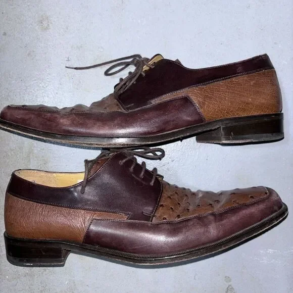 Vero Cuoio Genuine Ostrich Made In Spain Men's 10.5M Brown Lace Up Oxford Shoes‎